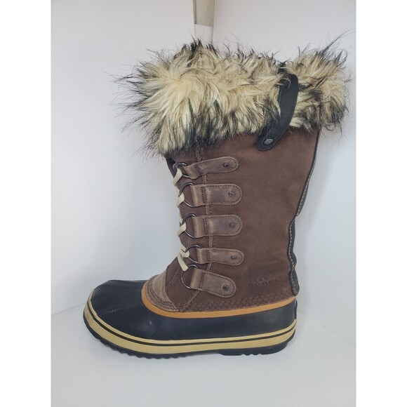 Sorel Joan Of Arctic Waterproof Winter Snow Boots 12” Faux Fur Brown Women Sz 9 - Picture 1 of 10